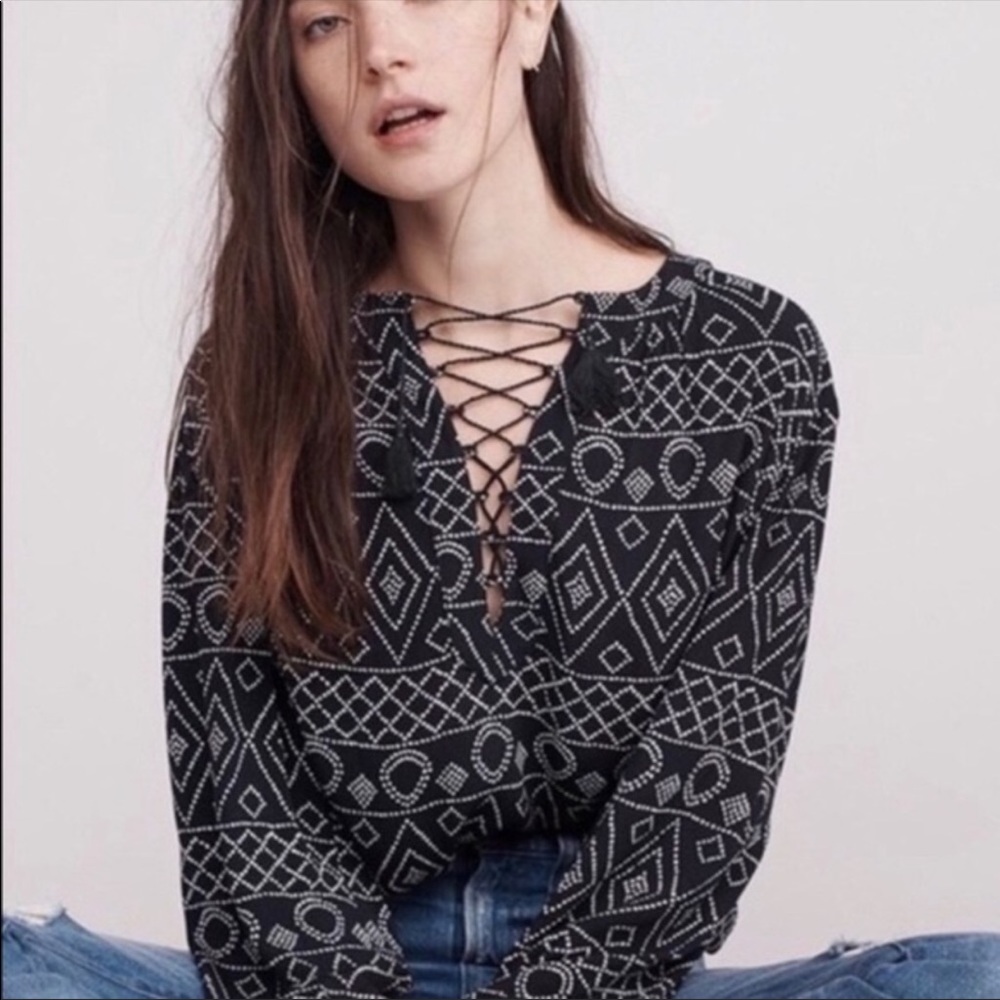 Madewell Lace Up Caravan Peasant Top, Sz XXS